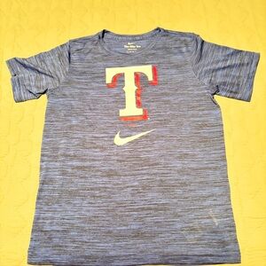 Nike Heather Blue T-Shirt with Red and White Texas Rangers